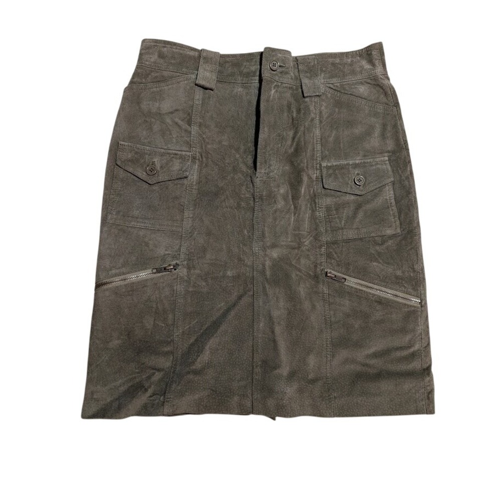 100% Suede Skirt Olive Green Utility Pockets Zip Career Casual Size 8 in Suede‎
